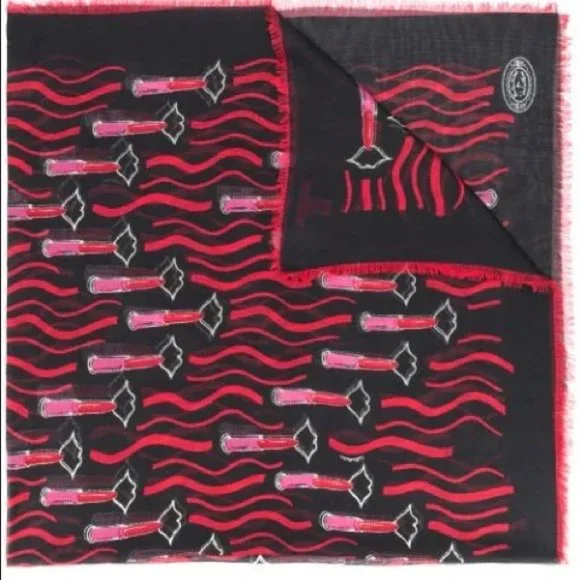 NWT Valentino GARAVANI Scarf Lipstick Black Red